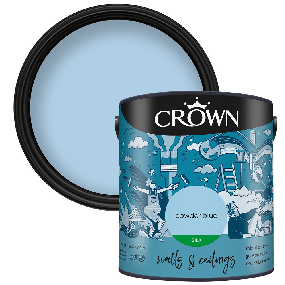 Crown Breatheasy Walls & Ceilings Powder Blue Silk Emulsion Paint 2.5L Image 1