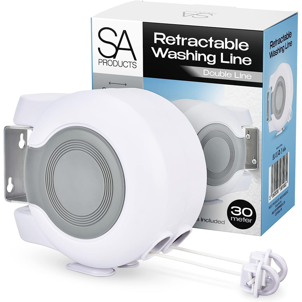 SA Products White Wall Mounted Twin Washing Line 30ml Image 3