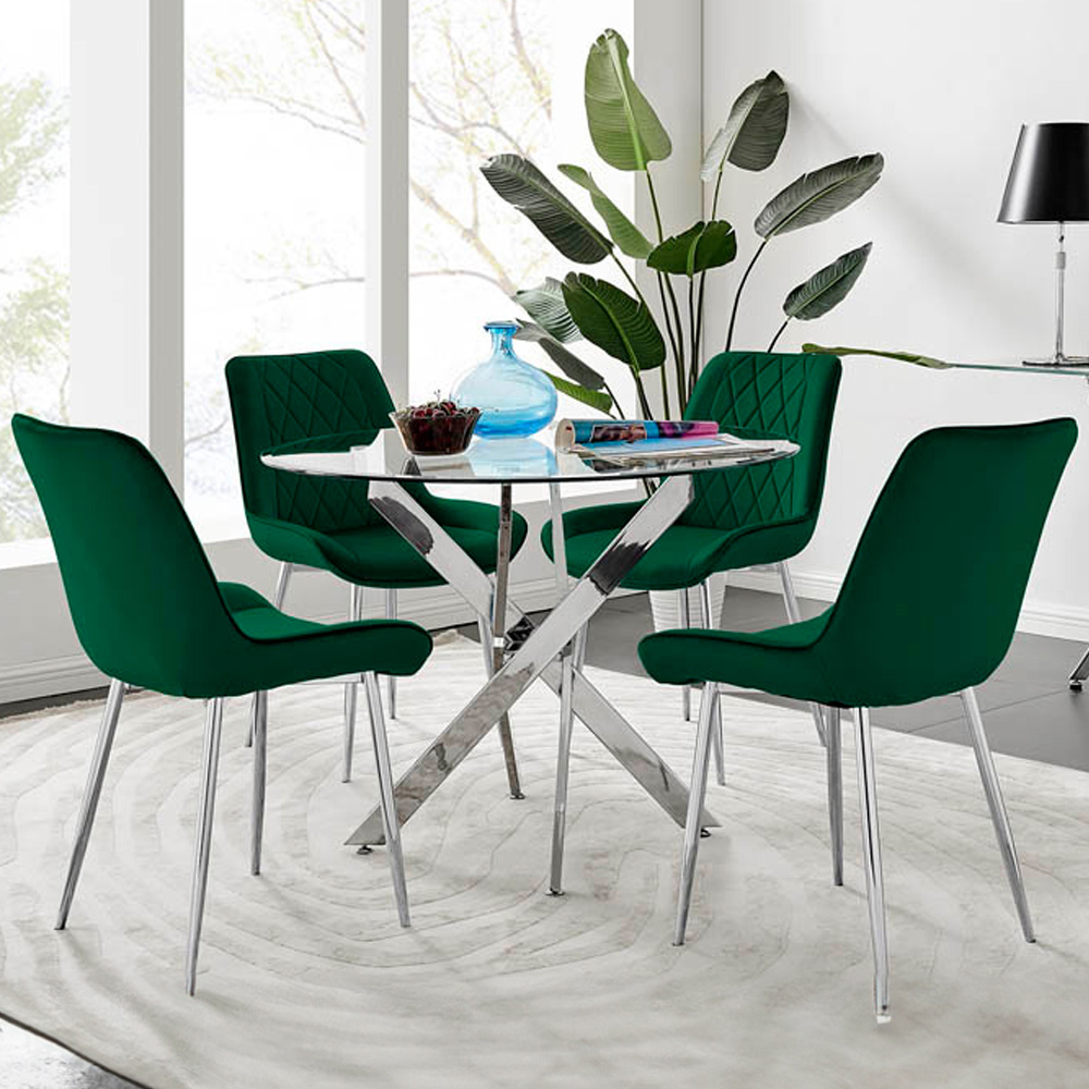 Furniturebox Arona Cesano 4 Seater Round Dining Set Green Image 1