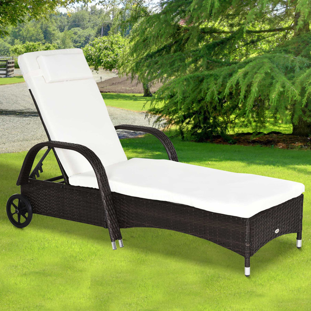 Outsunny Brown Rattan Recliner Sun Lounger Image 1
