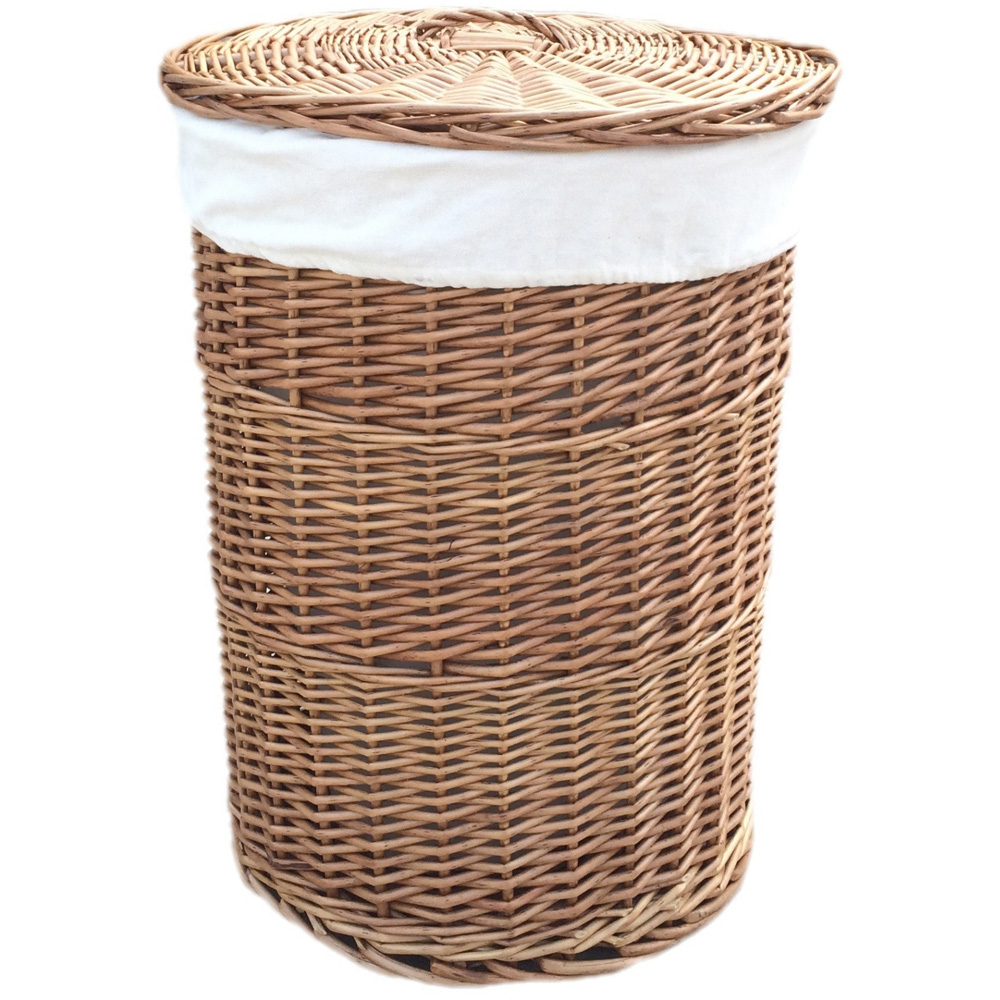 Red Hamper Small Round Light Steamed Lined Laundry Basket Image 1