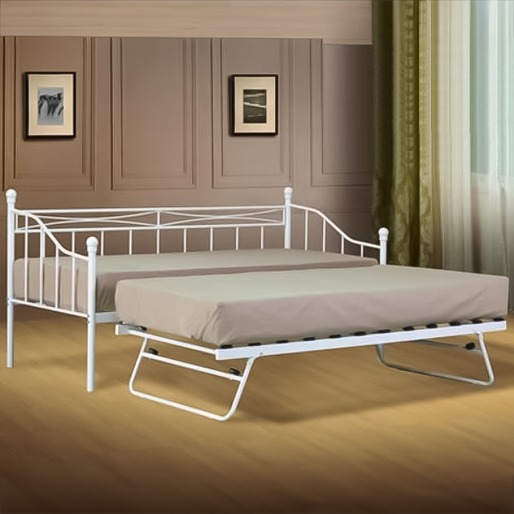 Brooklyn Single Sleeper White Metal Day Bed with Trundle Image 1