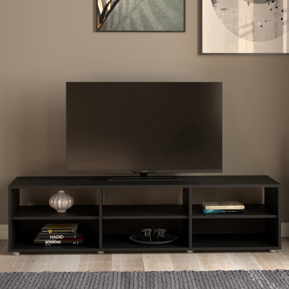 Furniture To Go Media 6 Shelf Black TV Unit Image 1