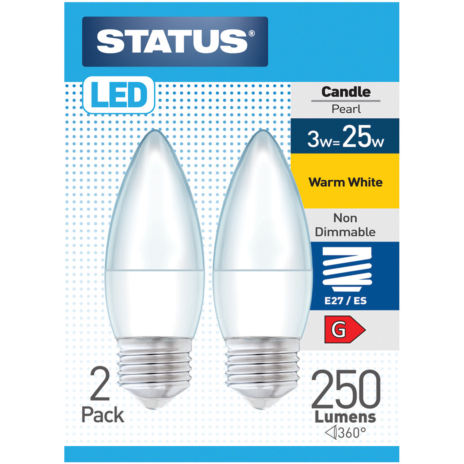 Pack of 2 Status 3W Pearl Candle Lightbulbs - Edison Screw / ES Image 1