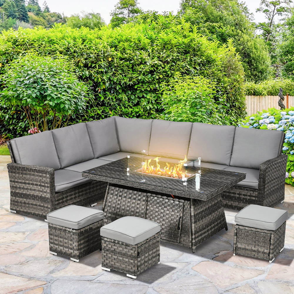 Outsunny 9 Seater Grey Rattan Sofa Lounge Set with 50000 BTU Burner Table Image 1