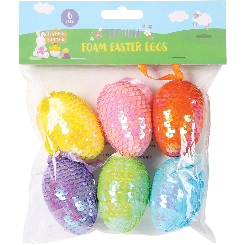 Easter Sequined Foam Egg 6 Pack Image