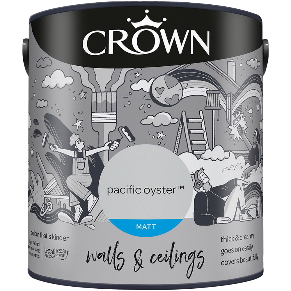 Crown Walls & Ceilings Pacific Oyster Matt Emulsion Paint 2.5L Image 2