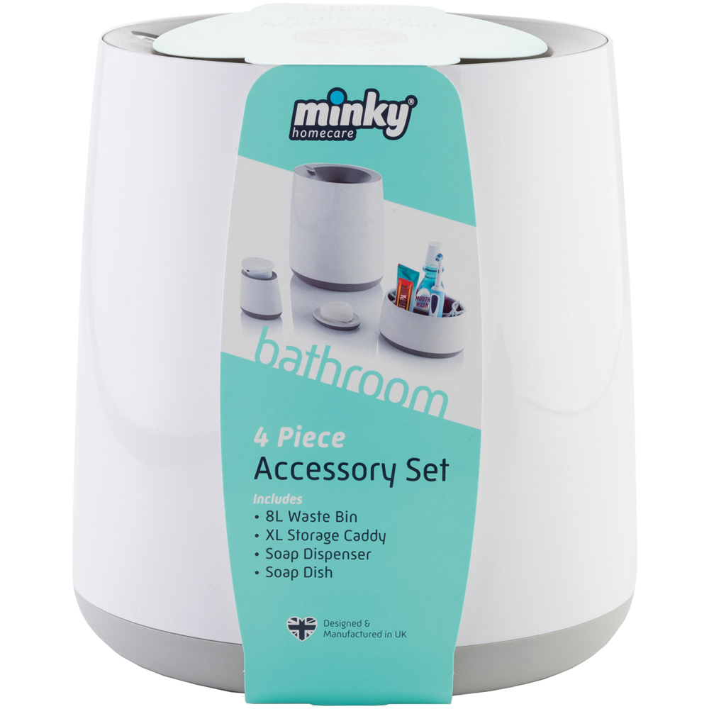 Minky White and Grey Bathroom Accessory Set 4 Pack Image 3