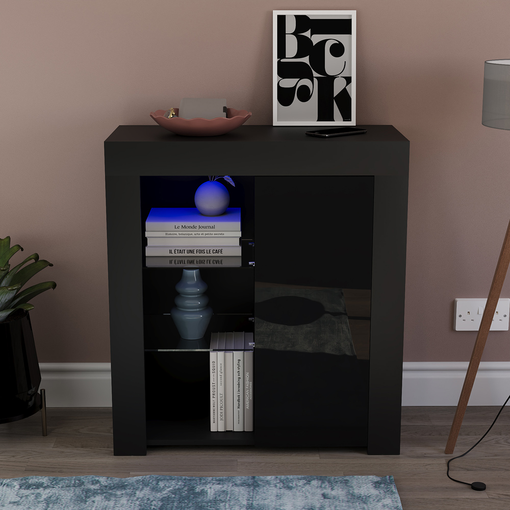 Vida Designs Azura Single Door Black LED Sideboard Image 6