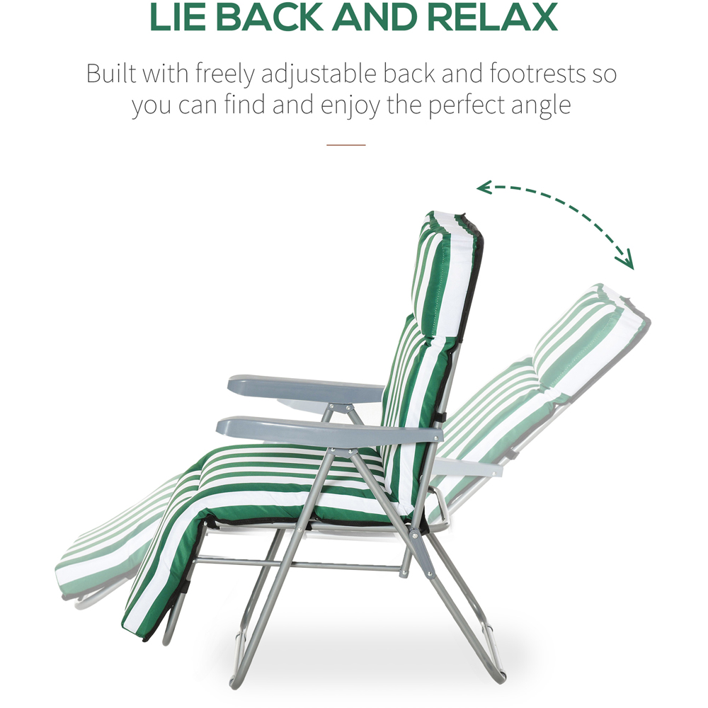 Outsunny Set of 2 Green and White Folding Recliner Chair Image 4