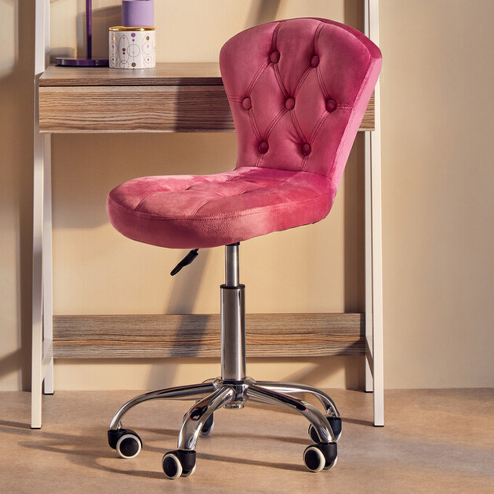 Premier Housewares Pink Velvet Buttoned Home Office Chair Image 1