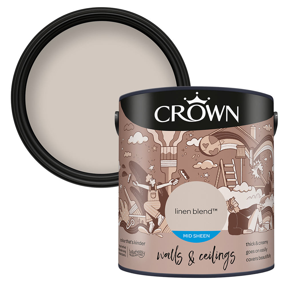 Crown Walls & Ceilings Linen Blend Mid Sheen Emulsion Paint 2.5L Image 1