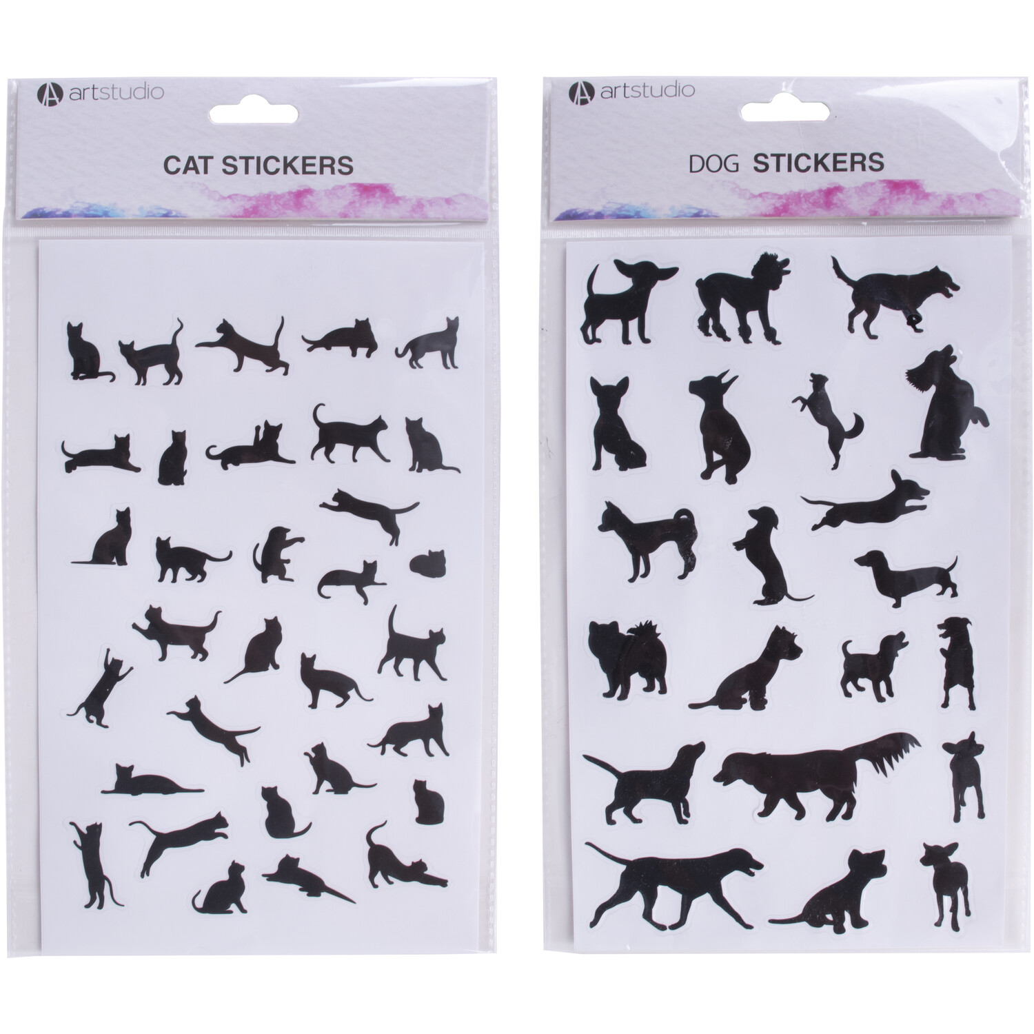 Embossed Foil Cat & Dog Stickers - Black Image
