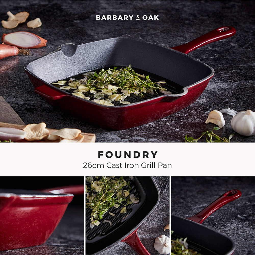 Barbary and Oak 26cm Red Cast Iron Grill Pan Image 2
