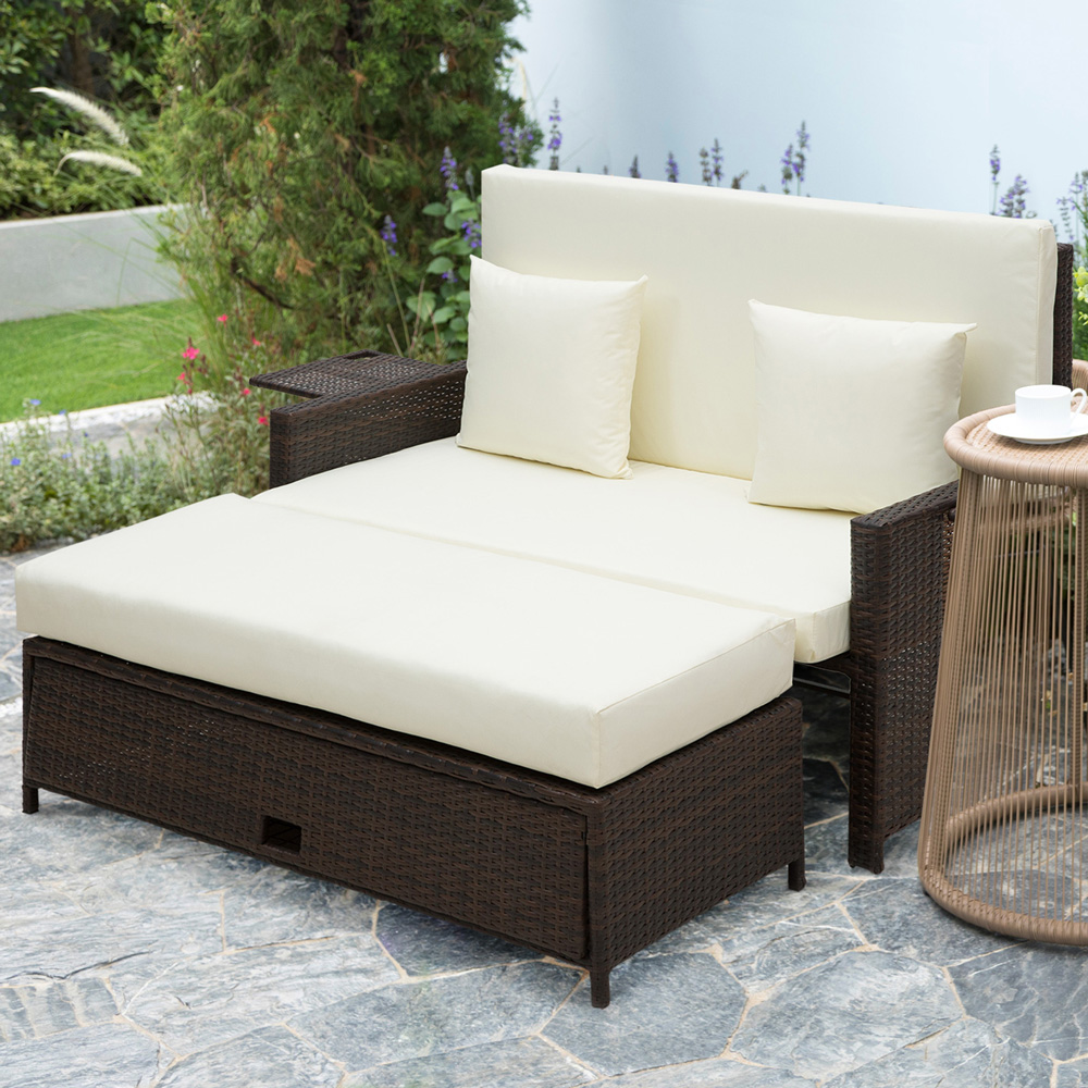 Outsunny 2 Seater Brown Rattan Daybed Image 1