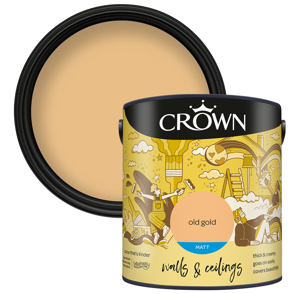 Crown Breatheasy Walls & Ceilings Old Gold Matt Emulsion Paint 2.5L Image 1