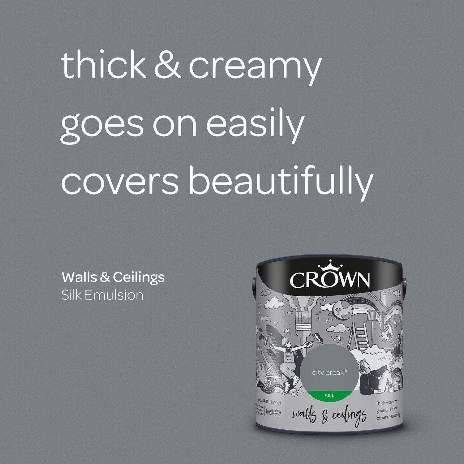 Crown Wall and Ceilings City Break Silk Emulsion 2.5L Image 8