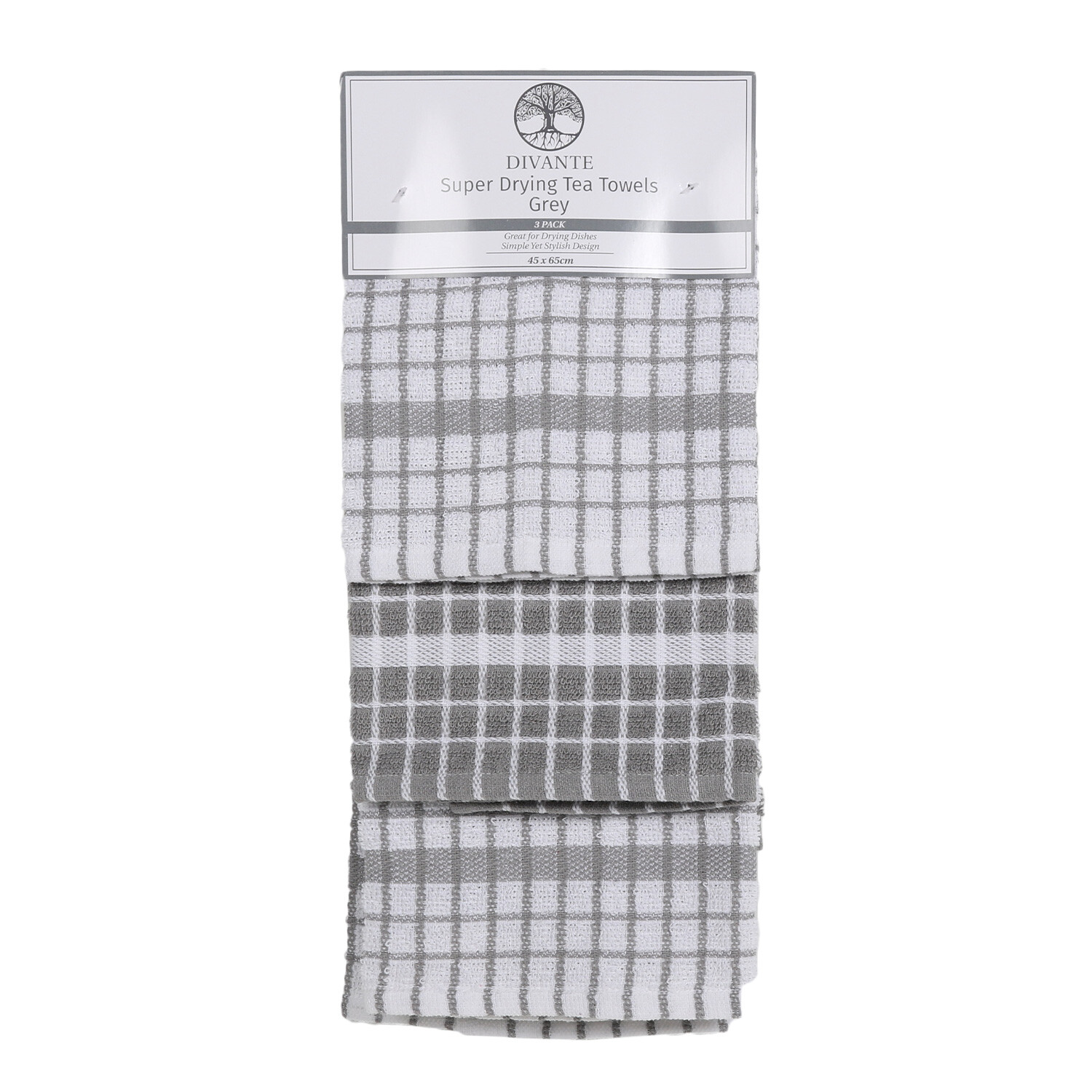 Divante Grey Super Drying Tea Towel 3 Pack Image 1