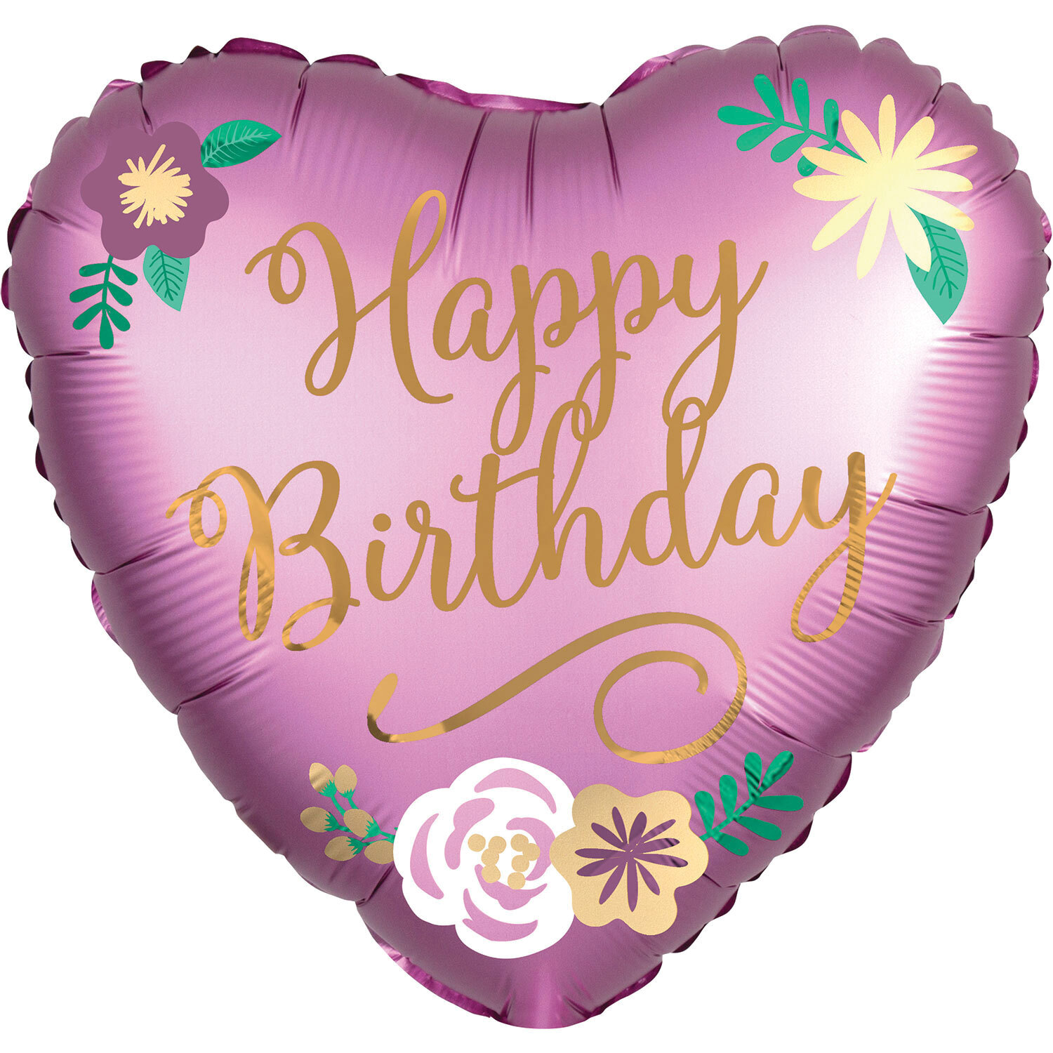 Satin Flowers Happy Birthday Foil Balloon Image