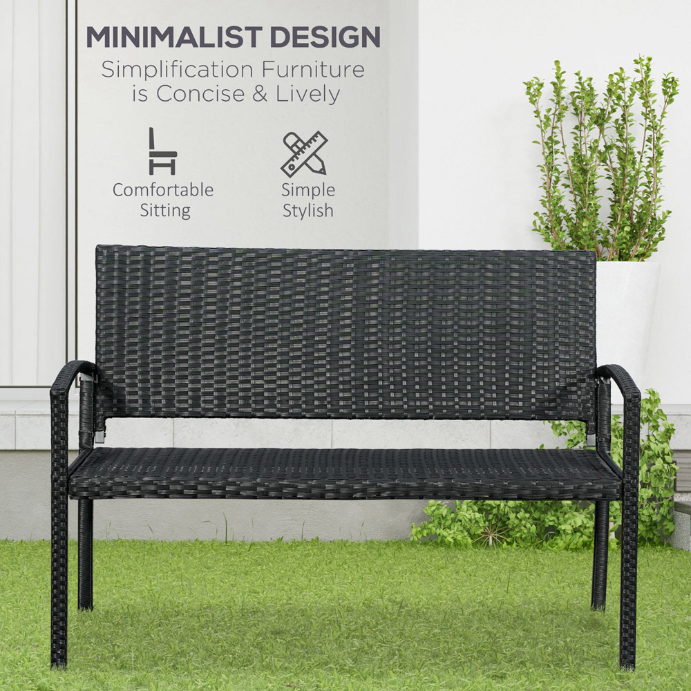 Outsunny 2 Seater Black Rattan Bench Image 4