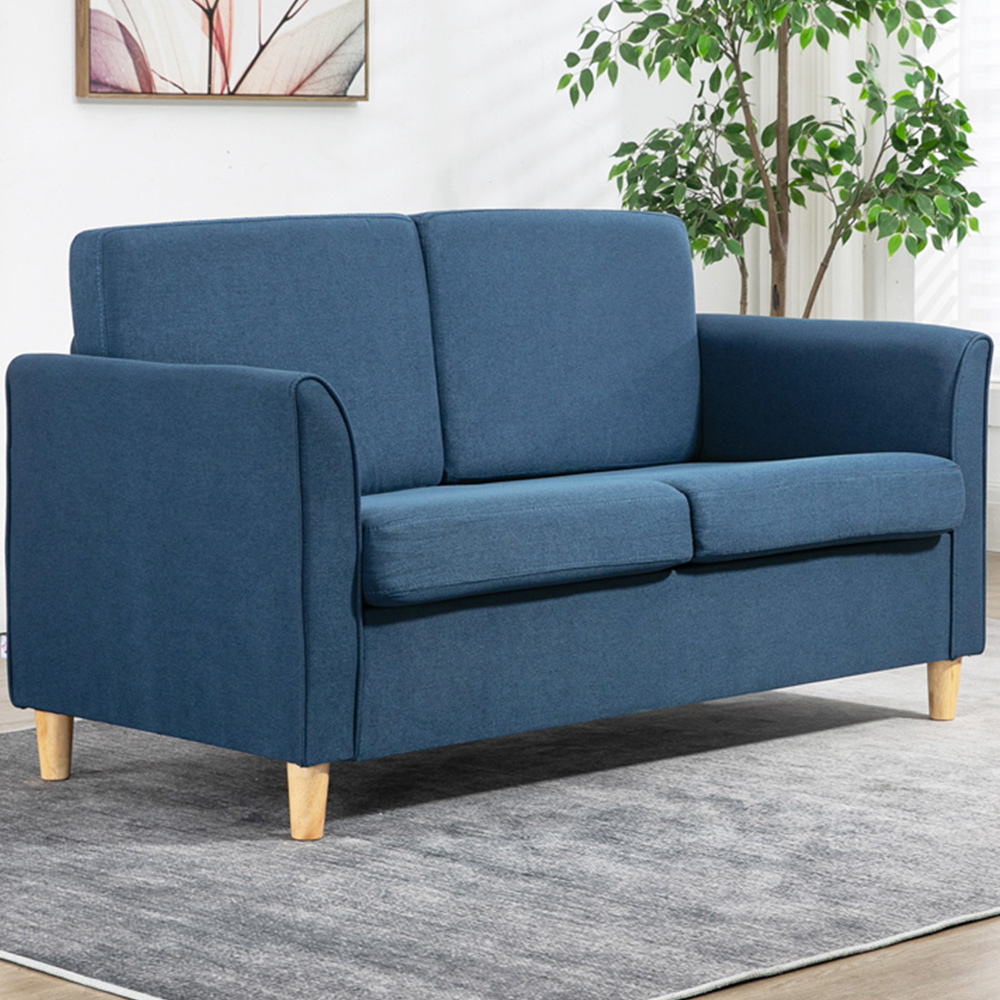 Portland 2 Seater Blue Linen Loveseat Sofa Image 1