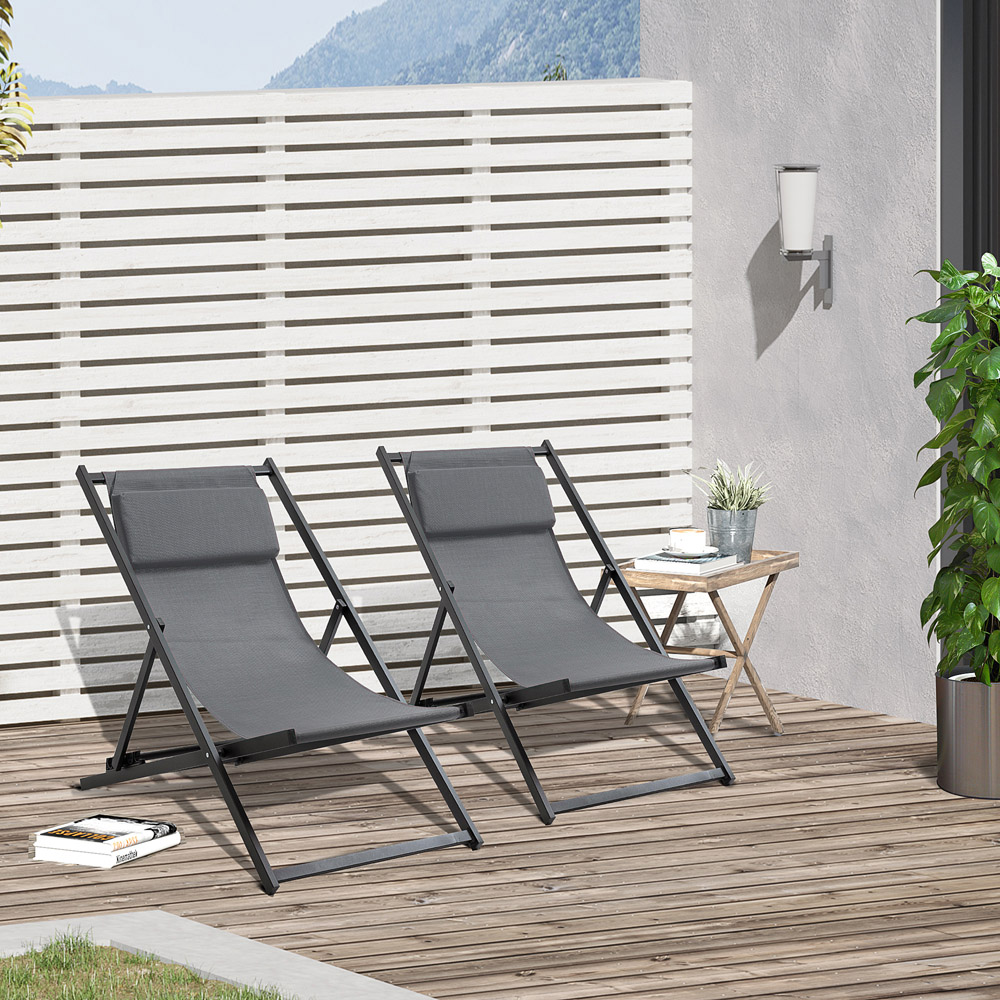 Outsunny Set of 2 Grey Foldable Deck Chairs Image 5