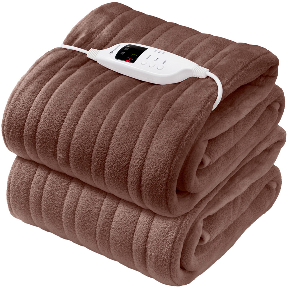 PureMate Brown Fleece Electric Heated Throw with 9 Heat Settings 120W Image 1