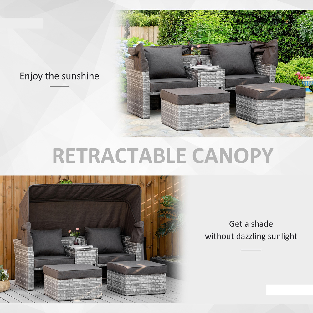 Outsunny 2 Seater Grey Rattan Companion Seat with Retractable Canopy Image 4