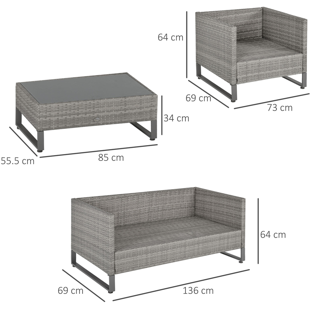 Outsunny 4 Seater Light Grey PE Rattan Sofa Lounge Set Image 7