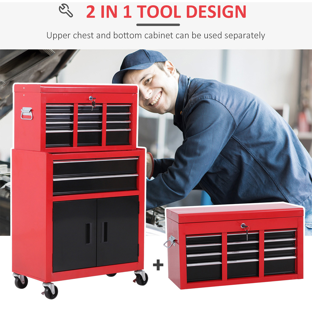 HOMCOM 6 Drawer Red Tool Chest and Cabinet Set Image 5
