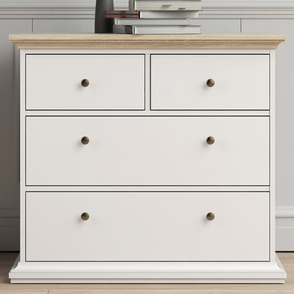 Florence Paris 4 Drawer White and Oak Chest of Drawers Image 1