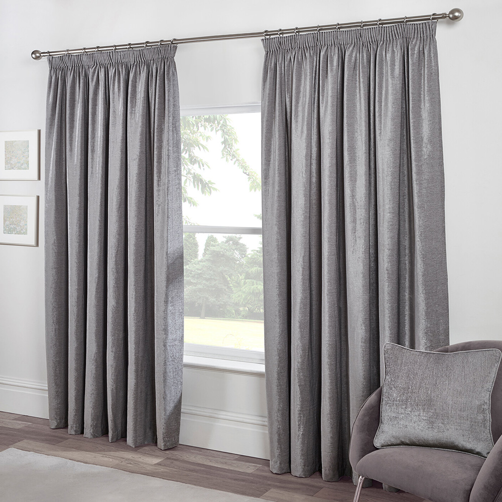 Divante Grey Chenille Taped Curtains 168 x 228cm Image 1