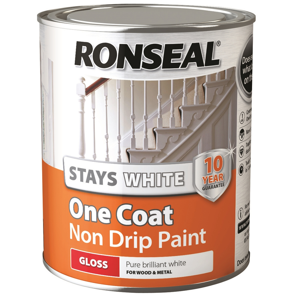 Ronseal One Coat Non Drip Wood and Metal Pure Brilliant White Gloss Paint 2.5L Image 2