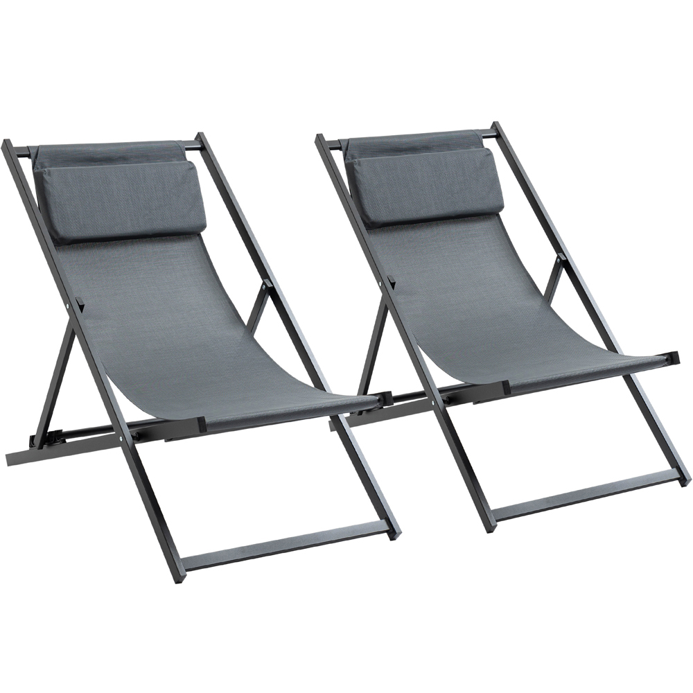 Outsunny Set of 2 Grey Foldable Deck Chairs Image 2