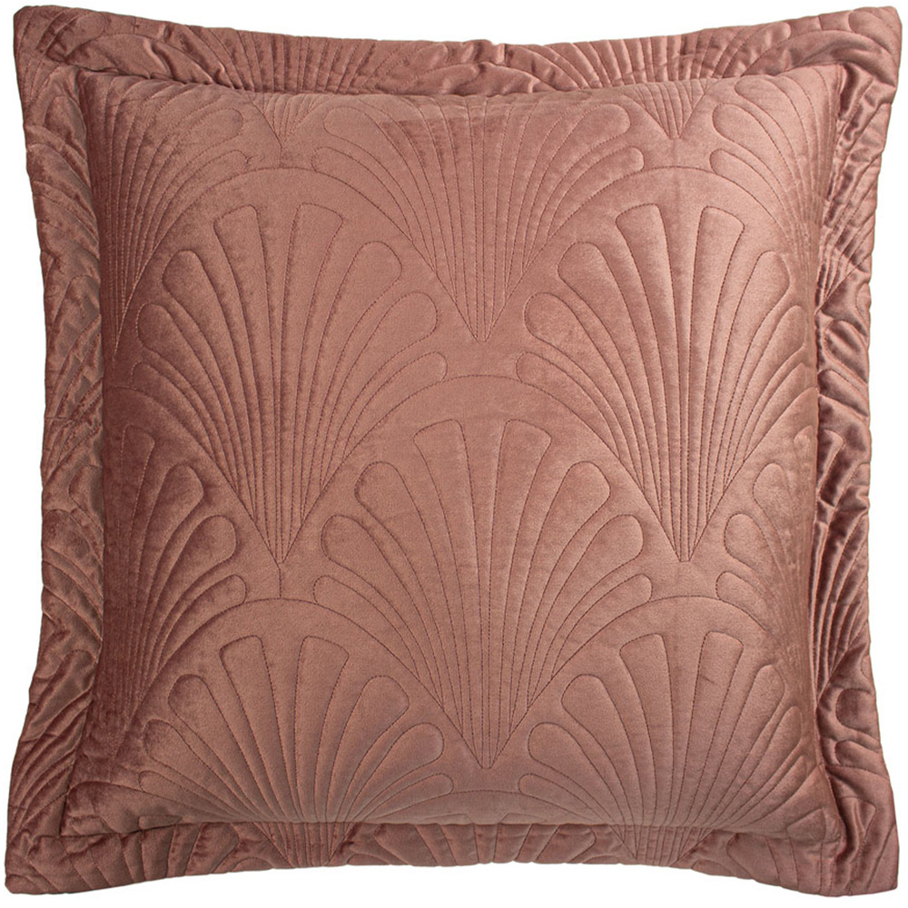 Paoletti Palmeria Blush Quilted Velvet Cushion Image 1