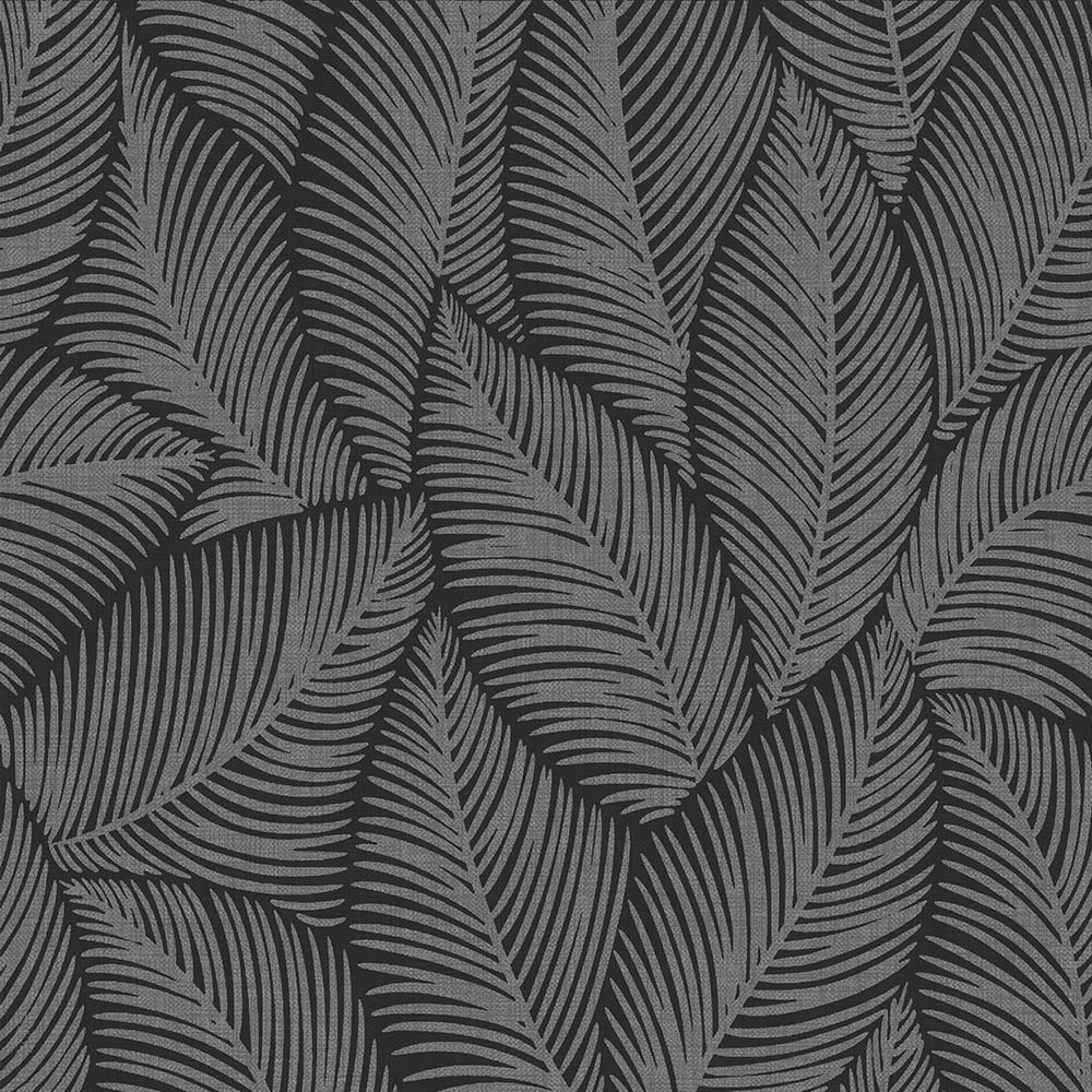 Muriva Denver Leaf Charcoal Wallpaper Image 1