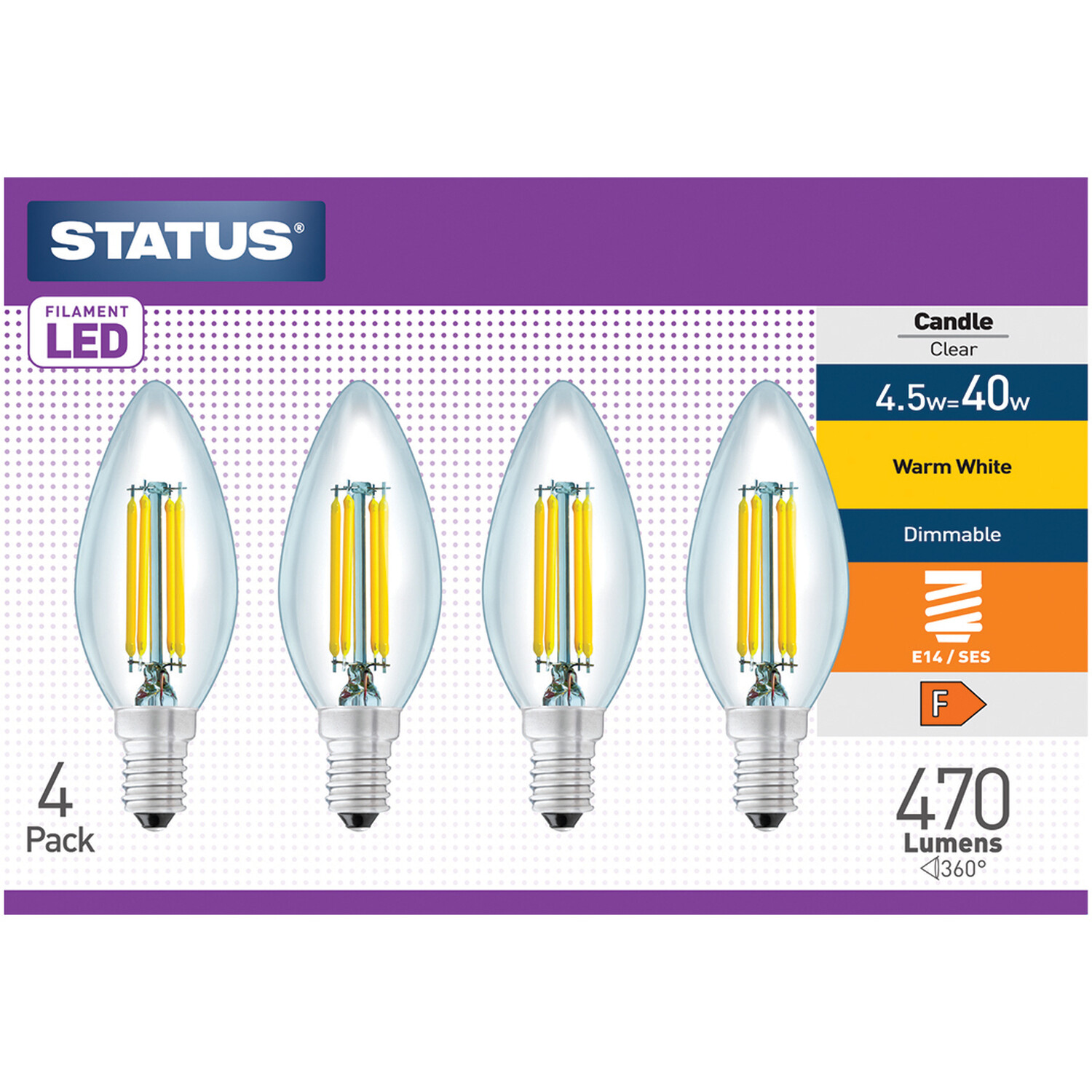 Pack of 4 Status Filament LED Dimmable Clear Candle Bulbs Image 1