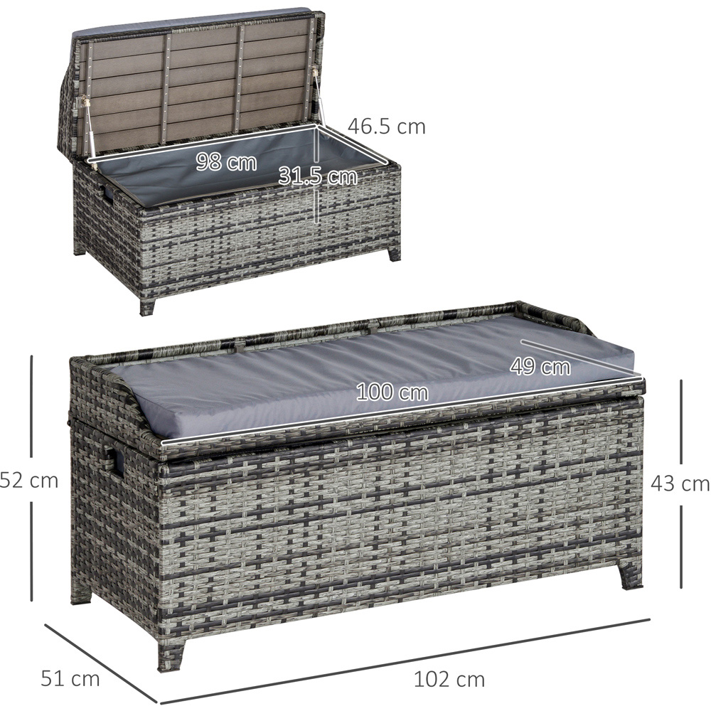 Outsunny 2 Seater Storage Bench with Mixed Grey Cushion Image 7