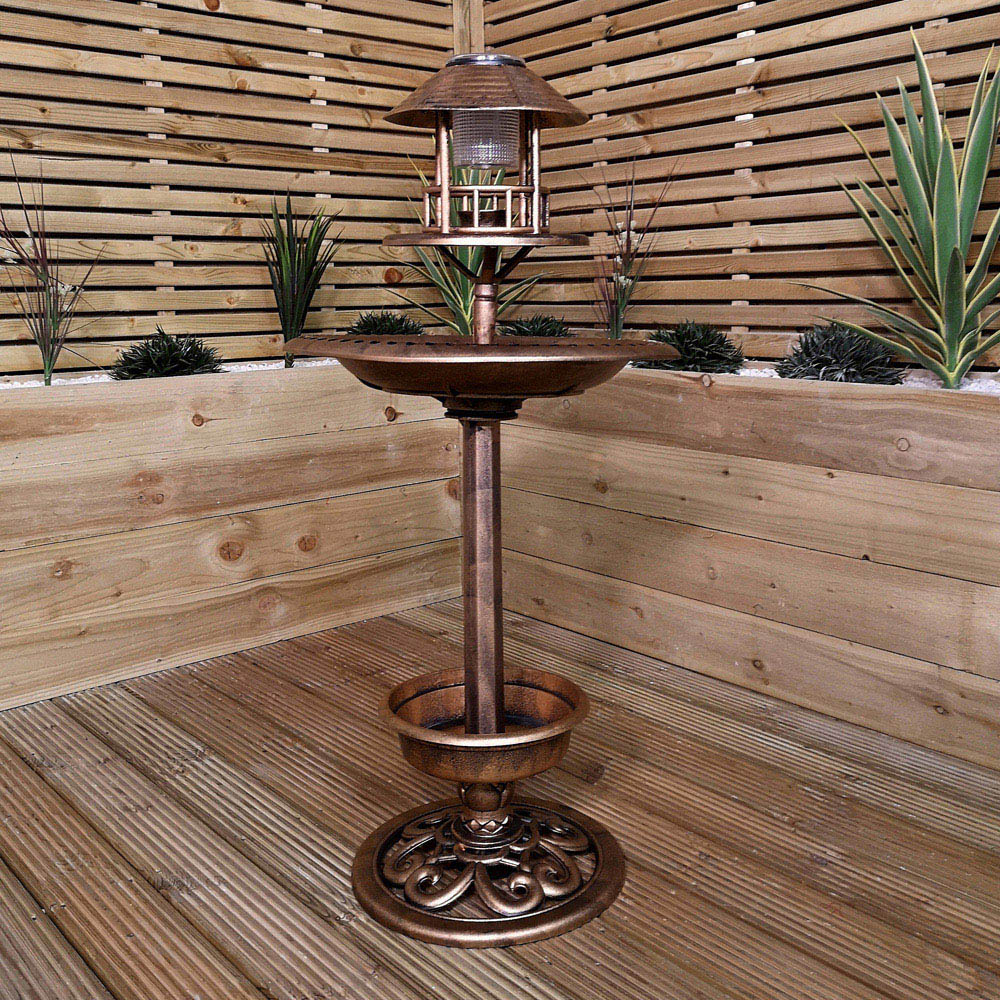 Bronze Effect Resin Garden Bird Bath and Table with Light Image 2