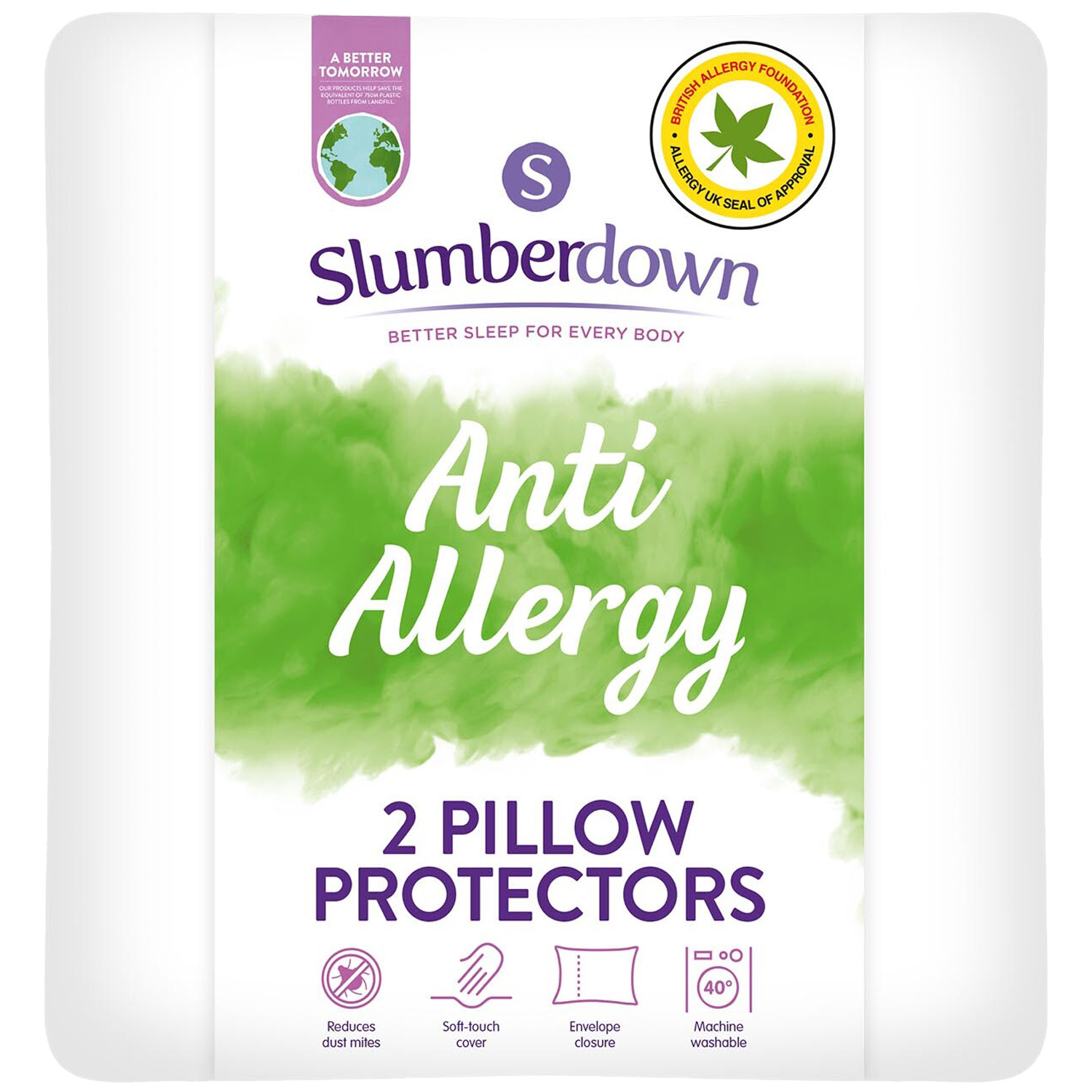 Slumberdown White Anti Allergy Pillow Protectors 2 Pack Image 1