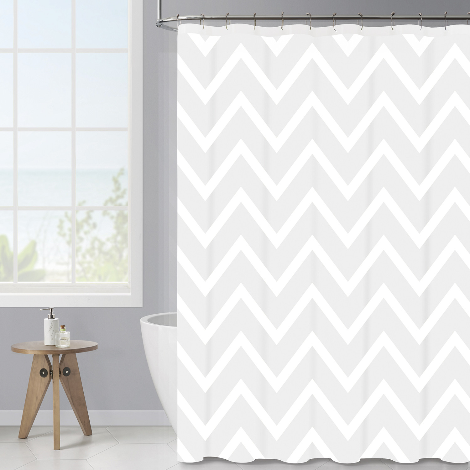Aura Bathroom Grey Zigzag Shower Curtain 180 x 180cm Image