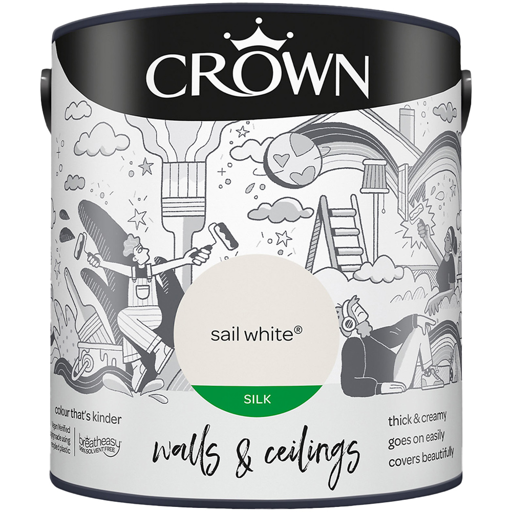 Crown Breatheasy Walls & Ceilings Sail White Silk Emulsion Paint 2.5L Image 2