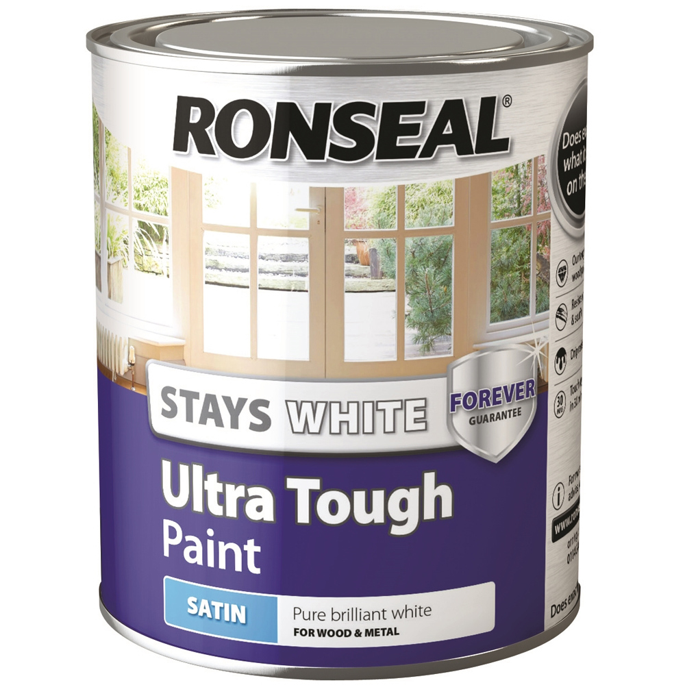 Ronseal Ultra Tough Wood and Metal Pure Brilliant White Satin Paint 2.5L Image 2