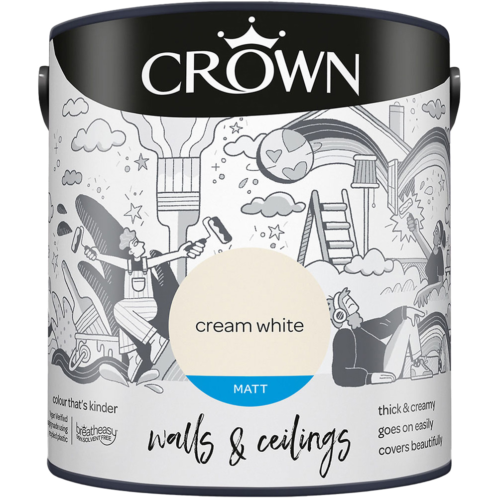 Crown Breatheasy Walls & Ceilings Cream White Matt Emulsion Paint 2.5L Image 2
