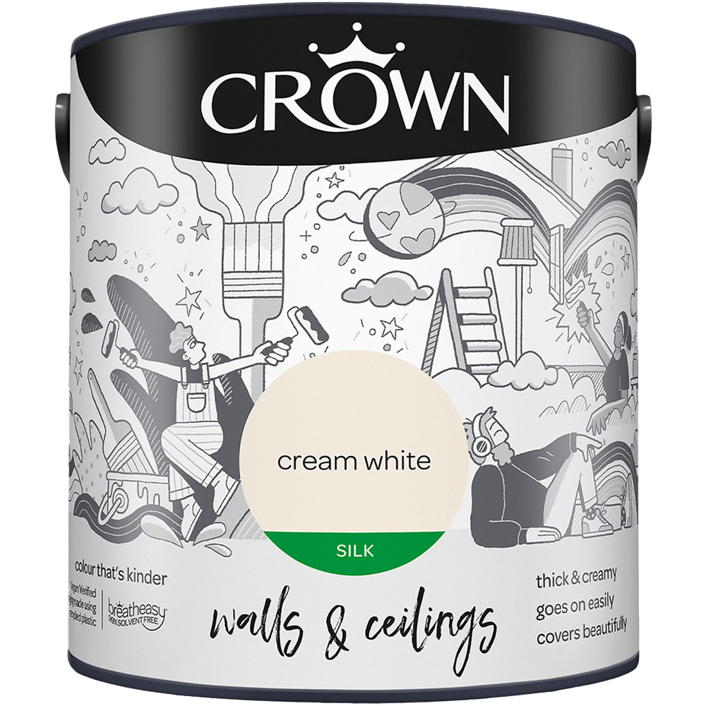 Crown Breatheasy Walls & Ceilings Cream White Silk Emulsion Paint 2.5L Image 2