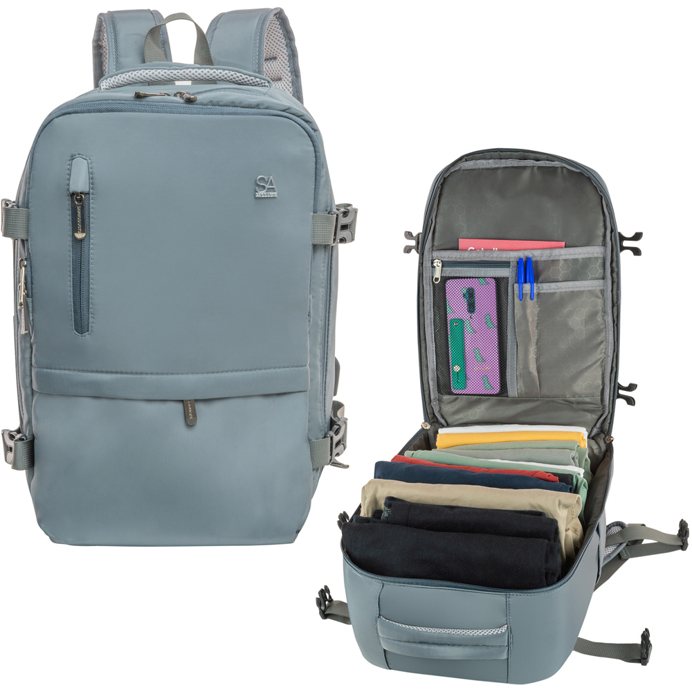 SA Products Grey Cabin Backpack with USB Port and Trolley Sleeve Image 2