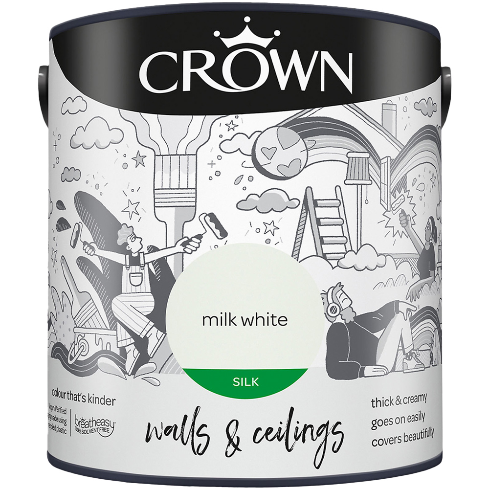 Crown Breatheasy Walls & Ceilings Milk White Silk Emulsion Paint 2.5L Image 2