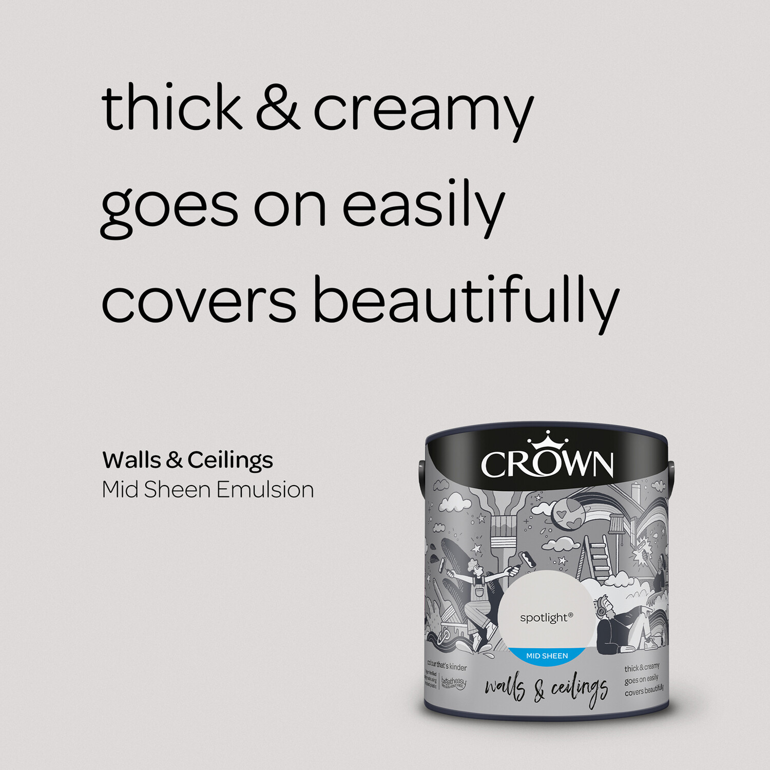 Crown Walls & Ceilings Spotlight Mid Sheen Emulsion Paint 2.5L Image 8