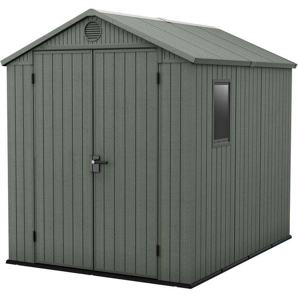 Keter Darwin 6 x 8ft Double Door Grey and Green Outdoor Storage Shed Image 1