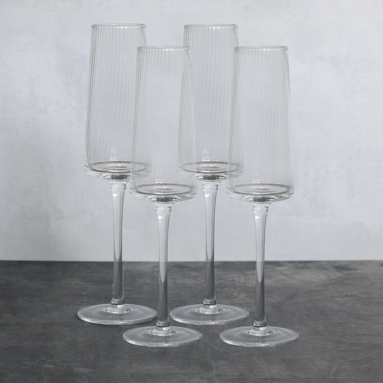 Enya Ribbed Clear Champagne Flutes 4 Pack Image 1
